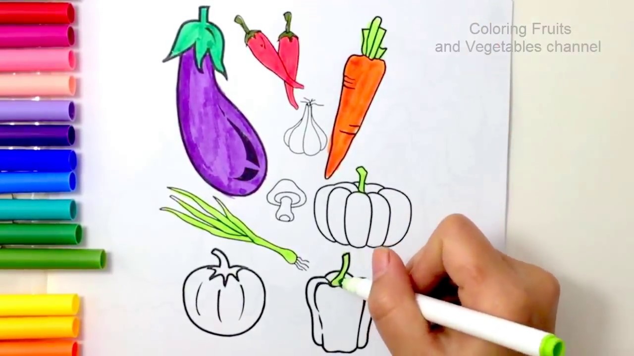 Vegetables coloring for children learning colors | Learning name of fruits