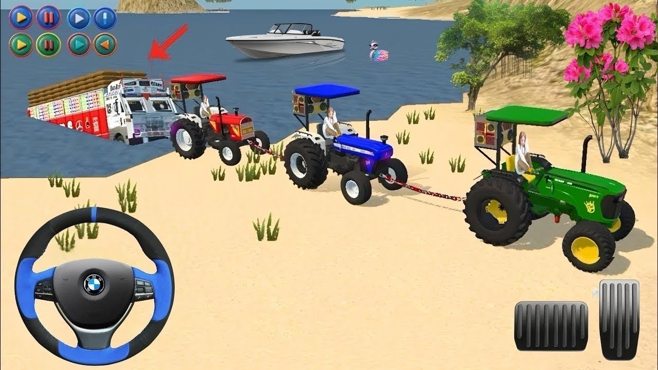Indian truck stuck 🏗️ in sea and tractors 🚜💀 rescue the truck from sea #tractorgame #gamingvideo 