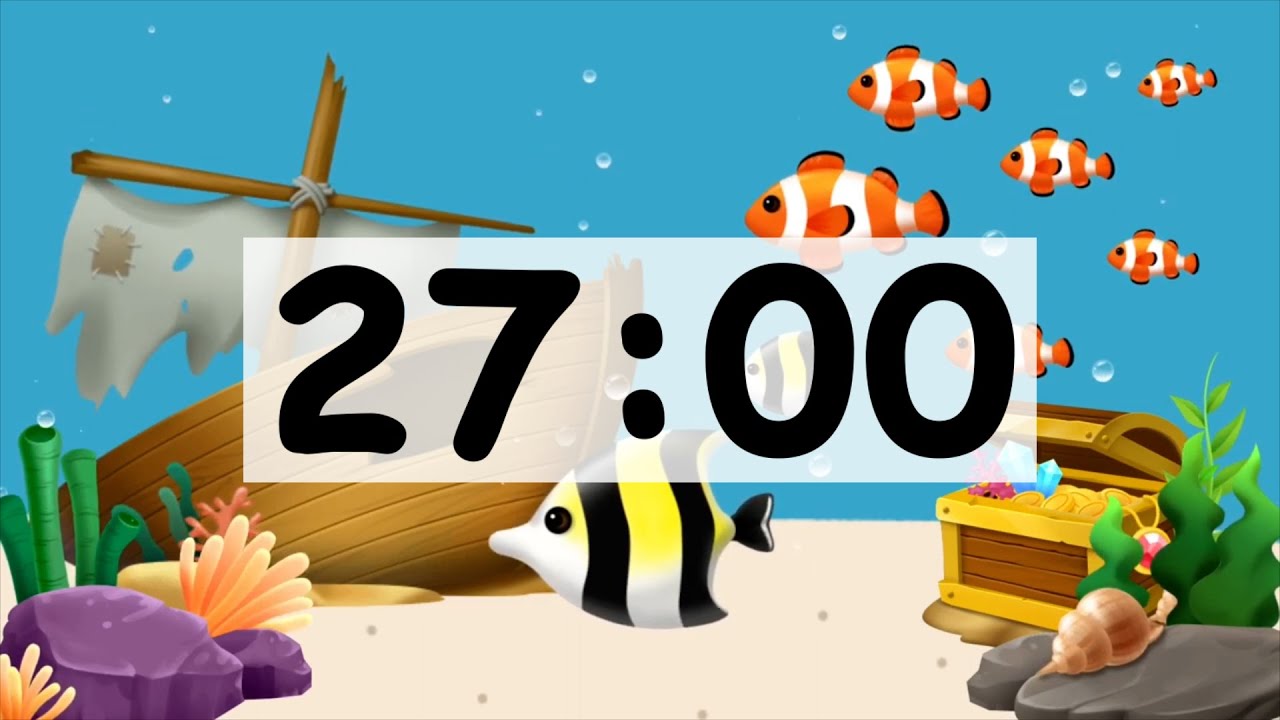 27 Minute Countdown Timer Alarm Clock With Music, Timer for Kids Animal Fish