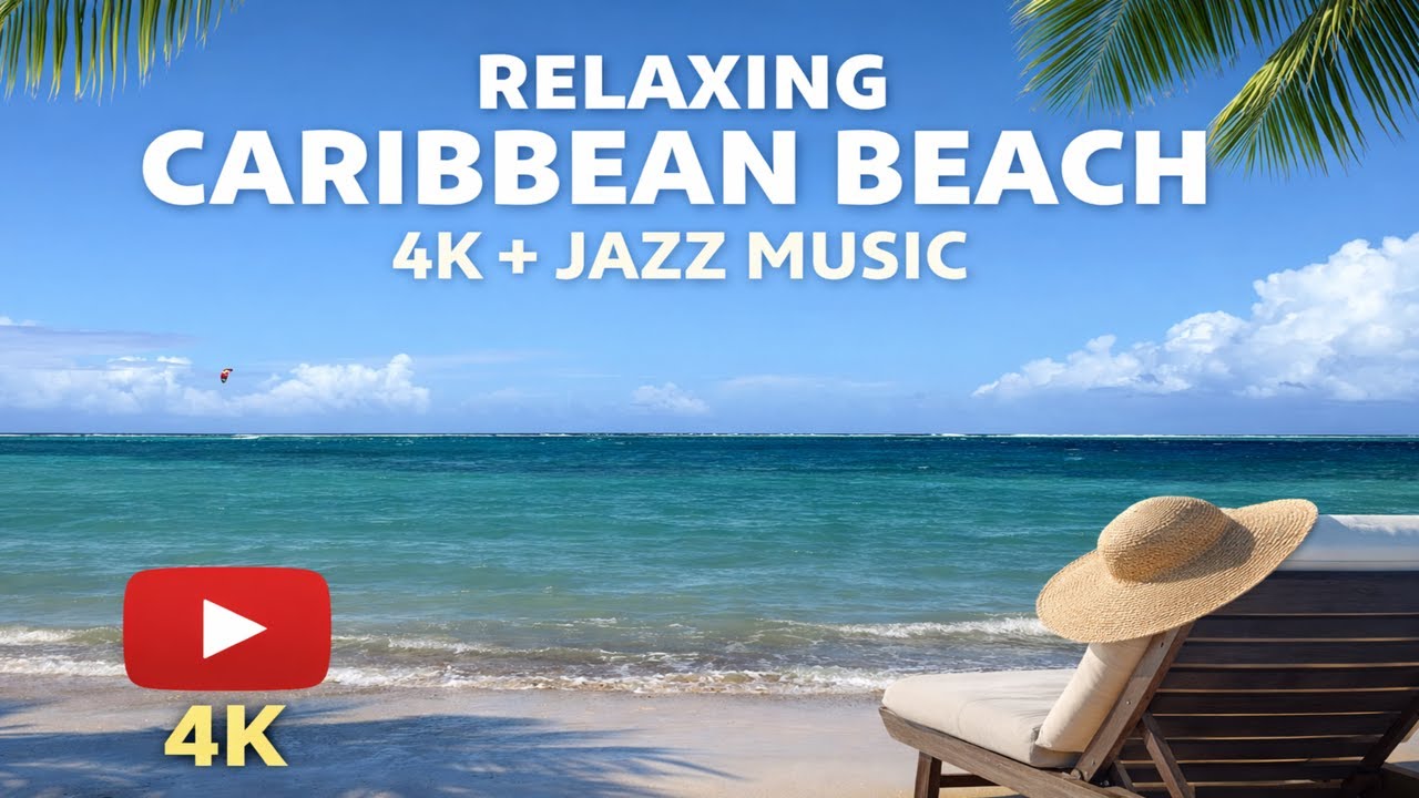 Caribbean Beach Vibes 4K | Jazz Music, Ocean Waves & Kite Boarding
