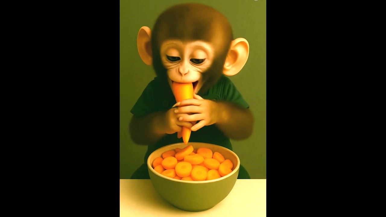 Baby Monkey Eating Vegetable 🥒