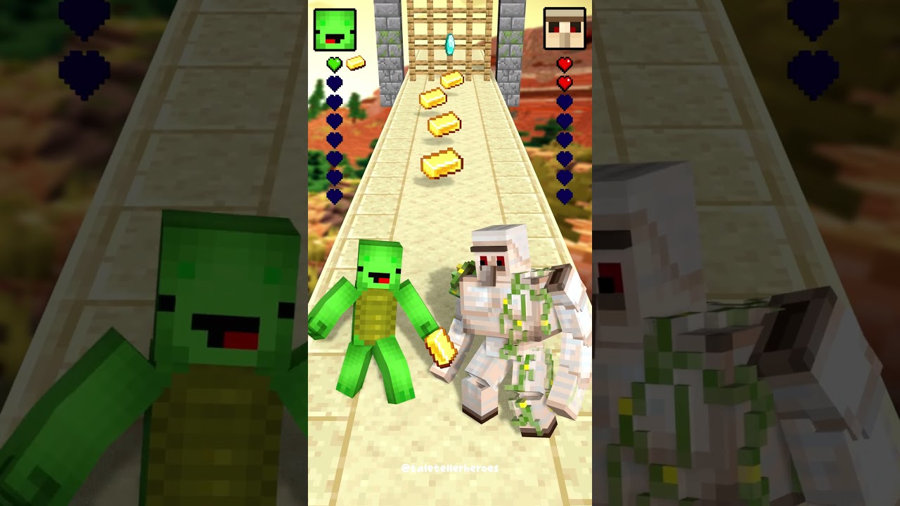 Minecraft New Gold Run | Mikey and JJ vs Iron Golem | Attack on Village! #minecraft