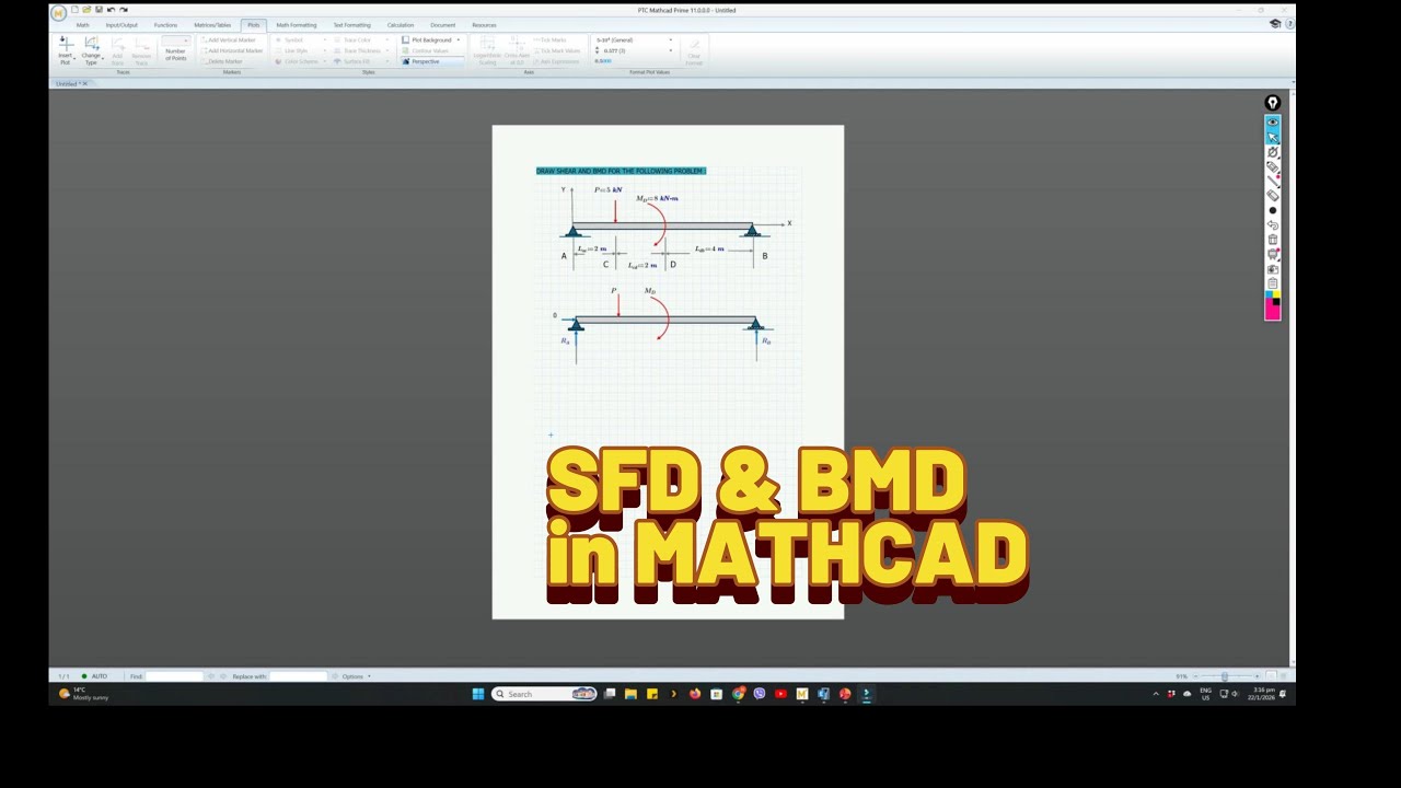 Shear Force Diagram and Bending Moment Diagram In Mathcad.