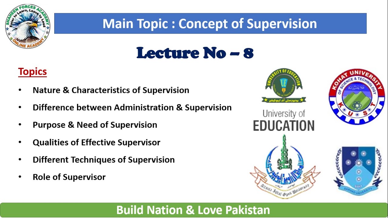 Lecture-8 | Nature, Characteristics, Purpose & Need of Supervision | Role of Supervisor | Techniques