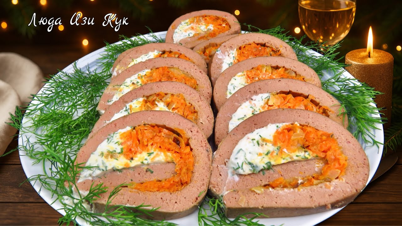 2026🍠ПРАЗДНИЧНЫЙ РУЛЕТ ИЗ ПЕЧЕНИ “2 вкуса”. Нежный как печеночный паштет на Новый Год, тает во рту