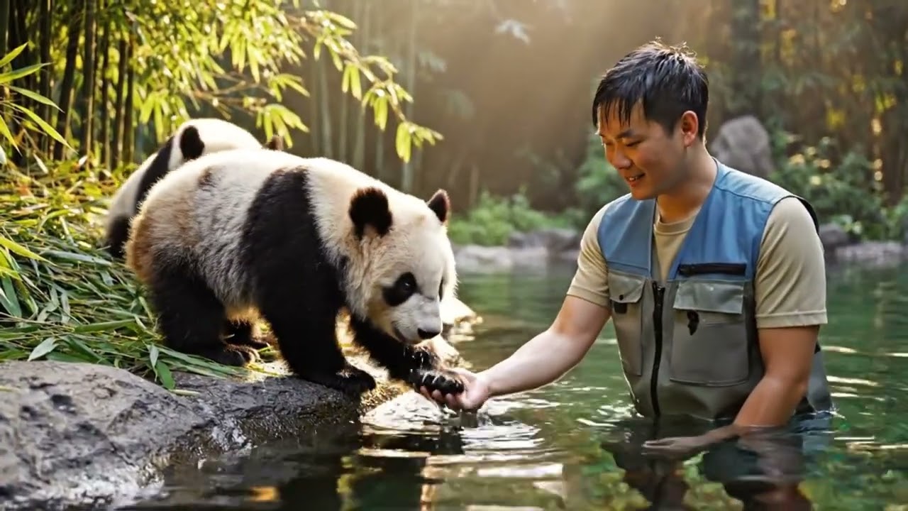 Nervous Panda Cubs Get Swimming Lesson at a Hidden Asian Wildlife Park