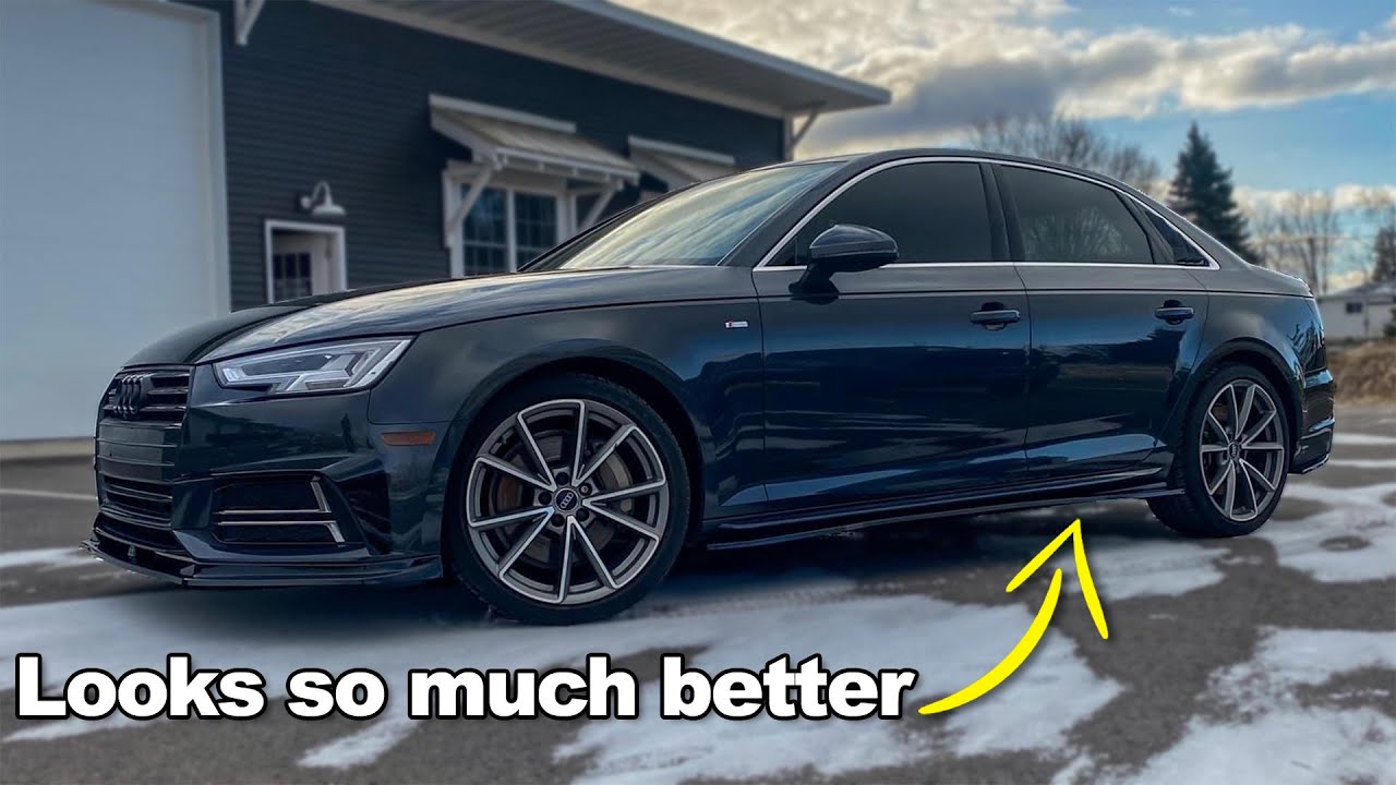 Установка аэродинамического комплекта Audi A4 от ECS Tuning (сплиттер B9, боковые юбки и многое д...