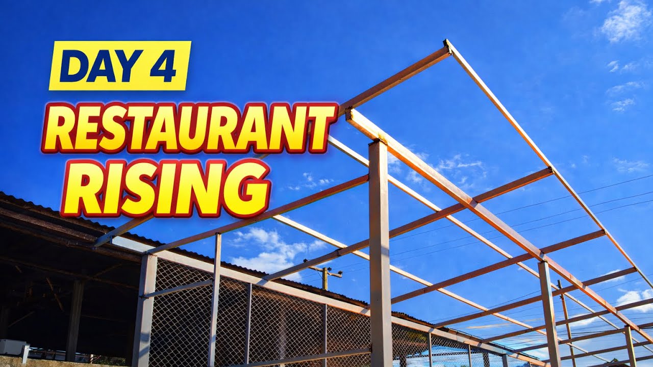 Restaurant Build Day 4 🇹🇭 | Steel Structure Taking Shape + Thai Noodles & Banana Dessert