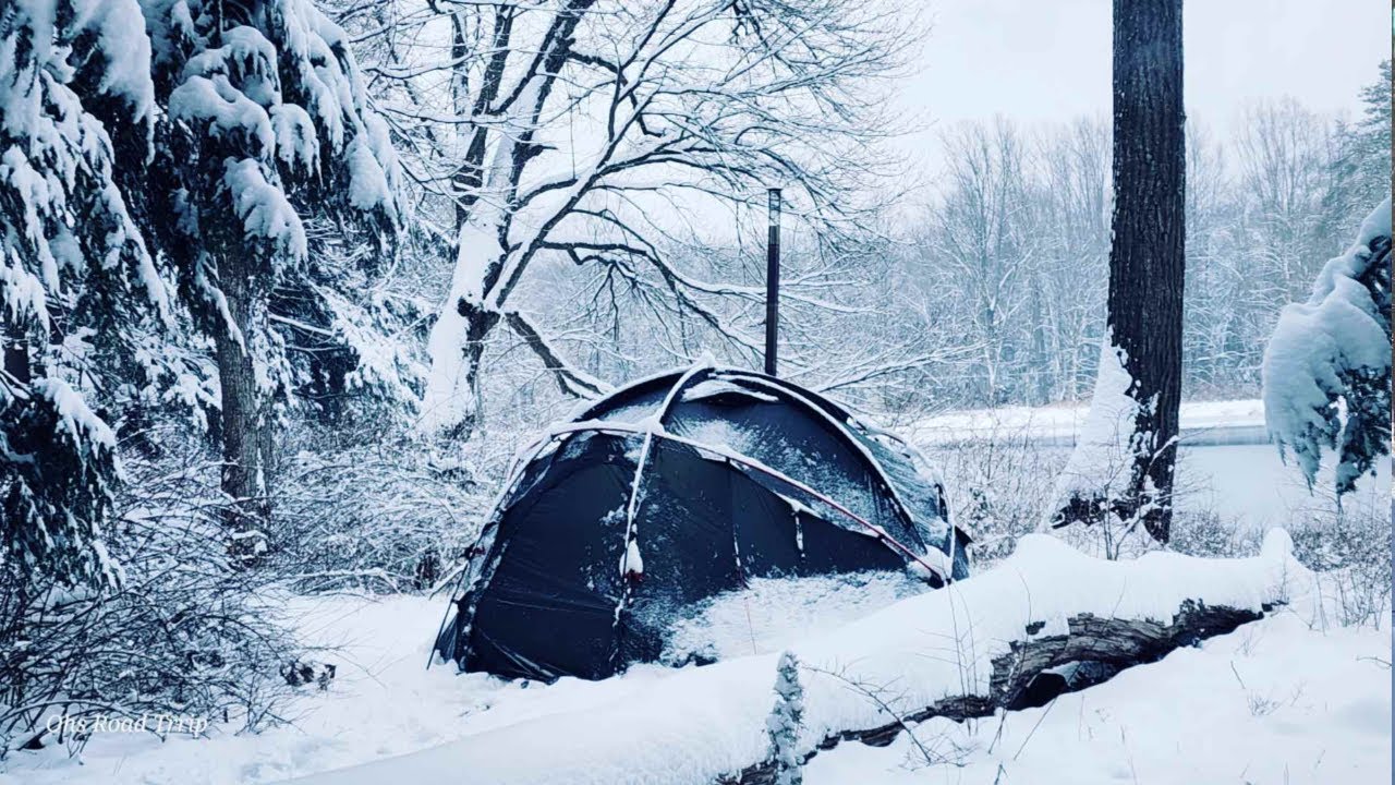 Winter Camping in a Snowstorm | Hot Tent Survival & Fire Cooking in Deep Snow ASMR