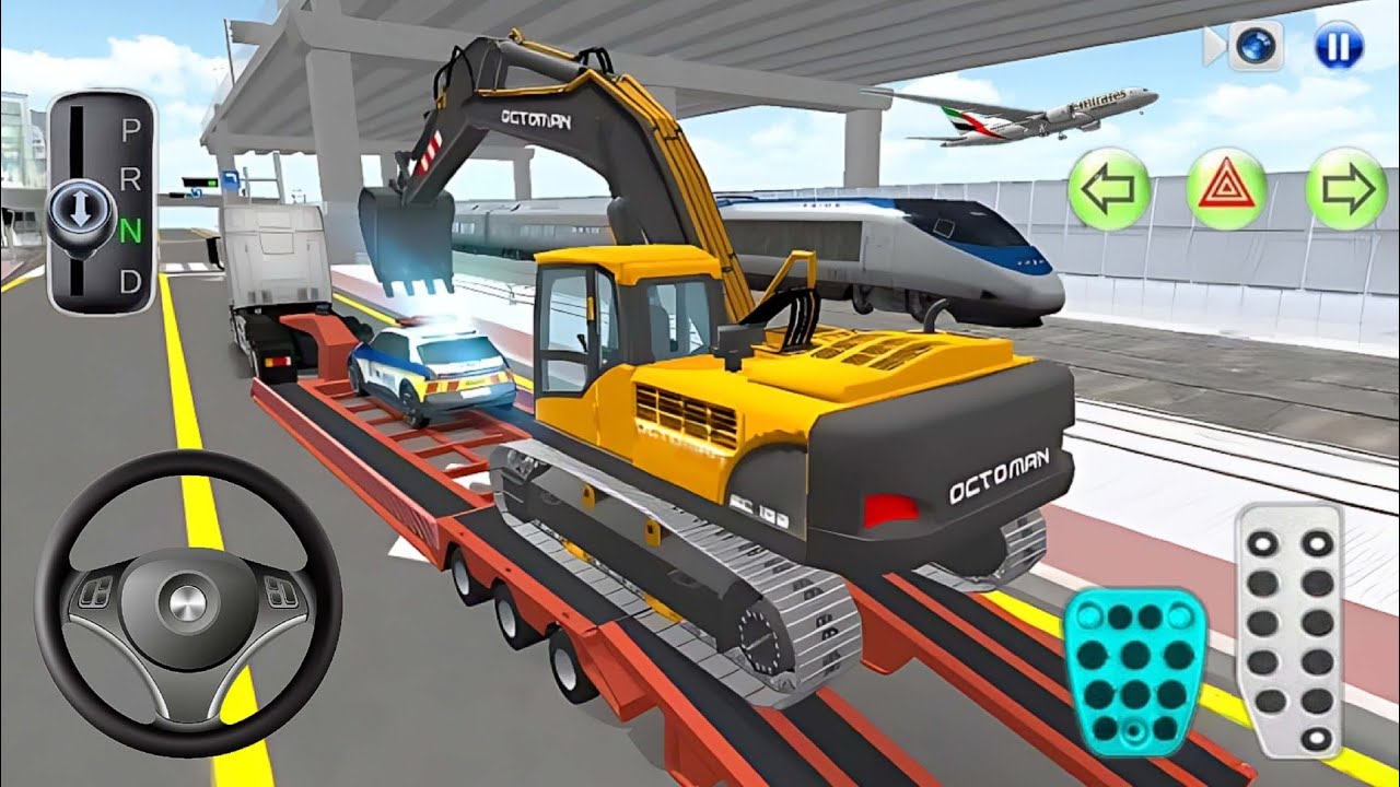 New Heavy Excavator & Police car Transport by Trailer Truck - 3D Driving Class Simulator 2026