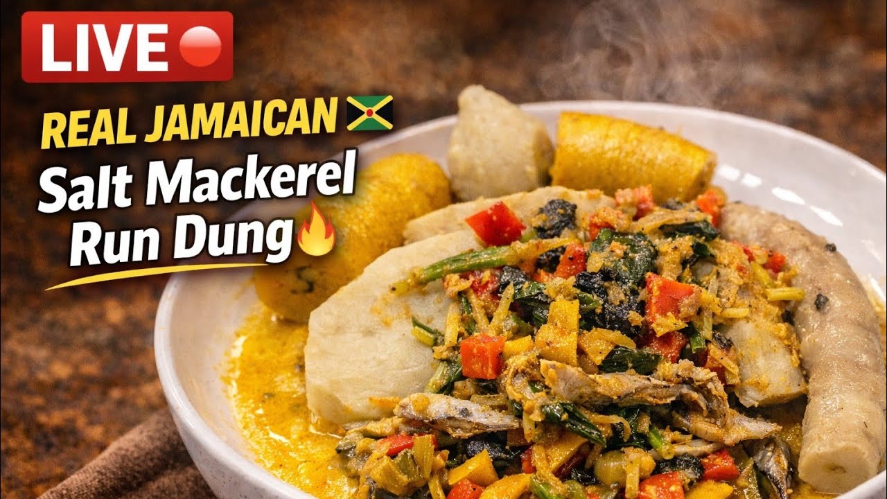 Live Cooking: Real Jamaican Salt Mackerel Run Dung 🇯🇲 | Authentic Jamaican Food