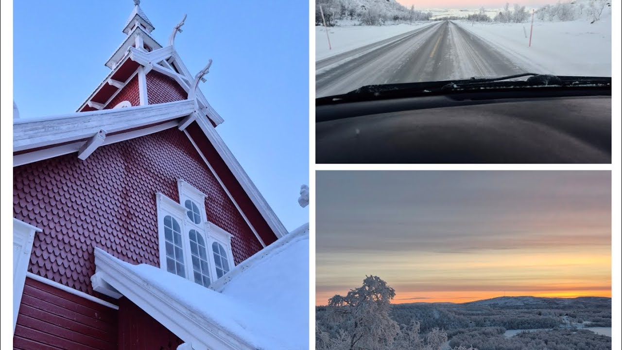 Arctic road Norway - Finland. Grocery shopping at the border 