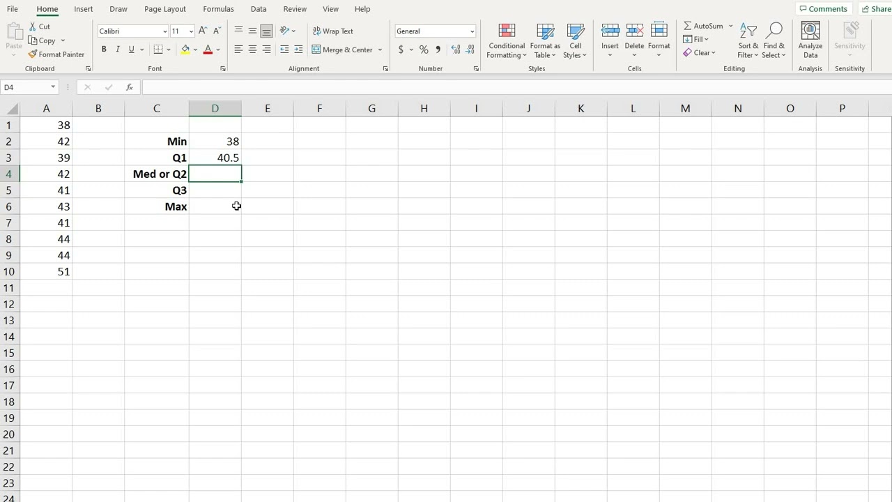 How to Find the Five Number Summary in Excel 2016