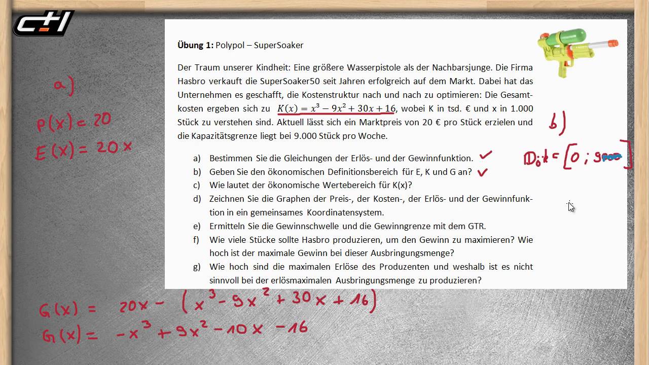 Erlöse, Kosten, Gewinne im Polypol || Funktionen ab 3. Grades  ★ Übung - Alle Rechenschritte Teil 1
