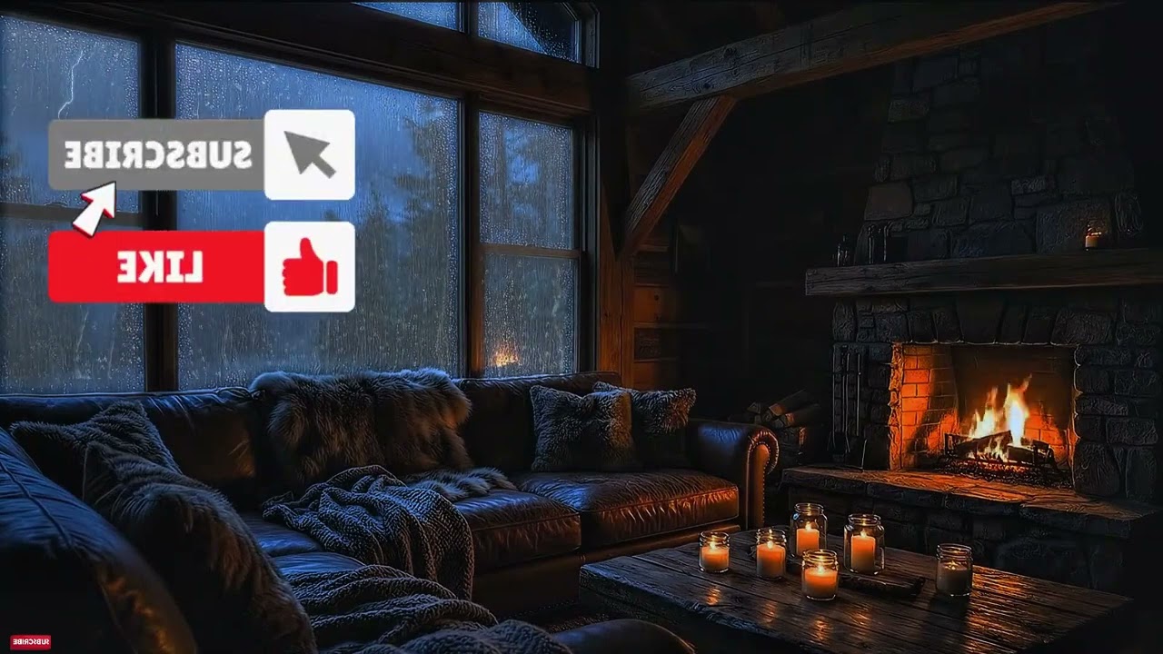 Cozy Cabin Ambience - Heavy Rain and Thunder Sounds with Crackling Fireplace for Sleeping
