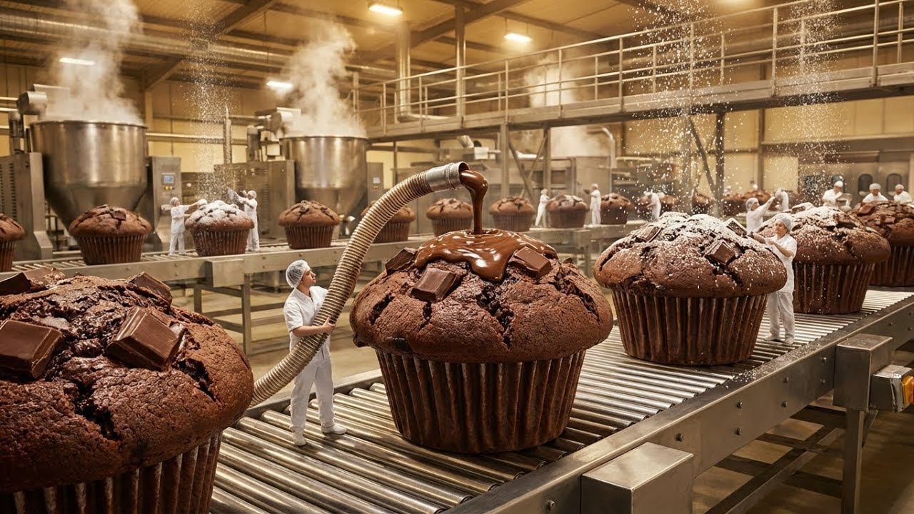 Inside a Chocolate Muffin Factory | From Raw Batter to Rich Chocolate Muffins