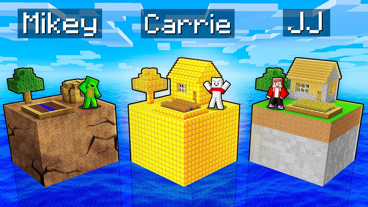 JJ vs Mikey vs Carrie: SEA CHUNK BATTLE in Minecraft - Maizen