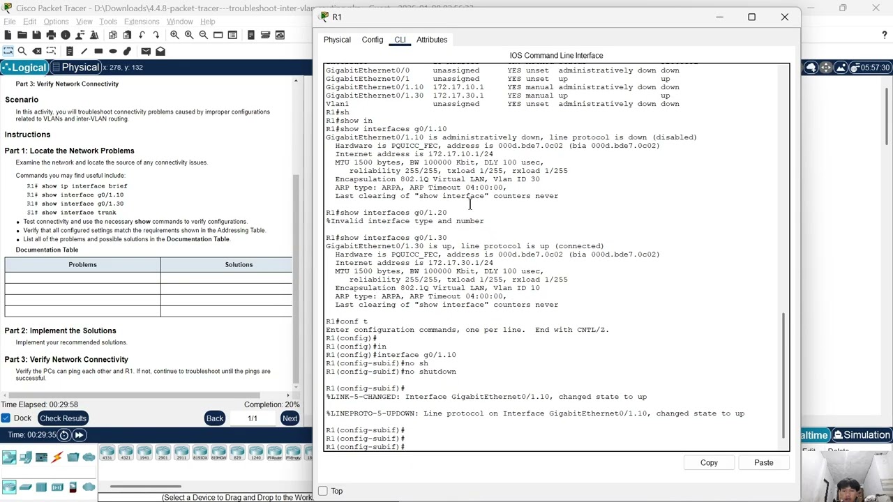 4.4.8 Packet Tracer – Troubleshoot Inter-VLAN Routing
