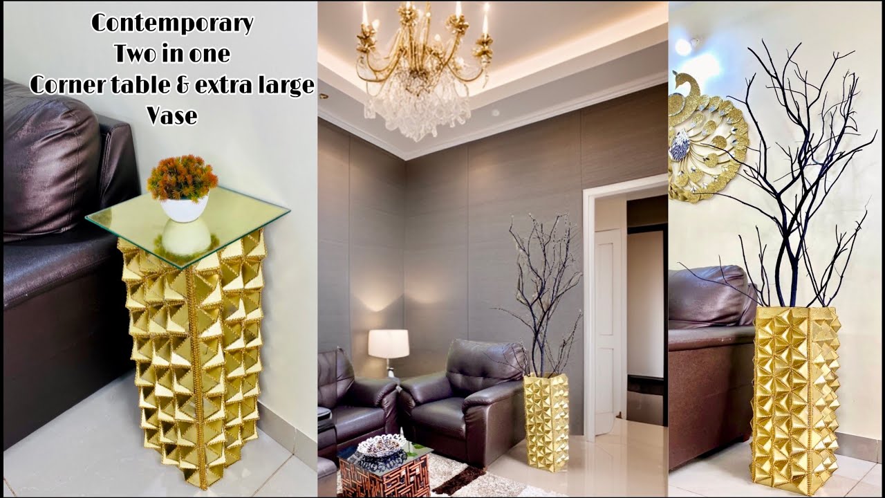 “Crafting a Dual-Purpose Masterpiece: DIY Cardboard Extra Large Vase and Corner Table Combo!”
