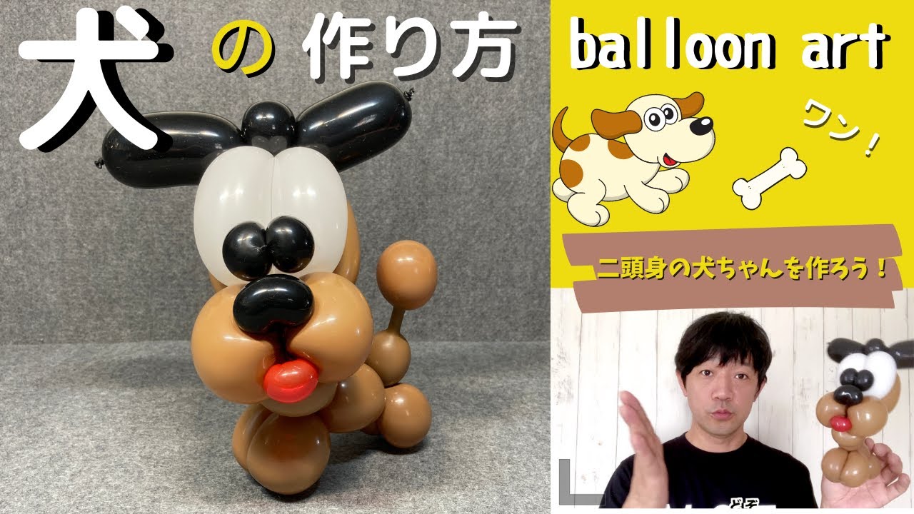 【バルーンアート講座犬の作り方　二頭身の可愛い犬です。とっても簡単です、作ってみてください
