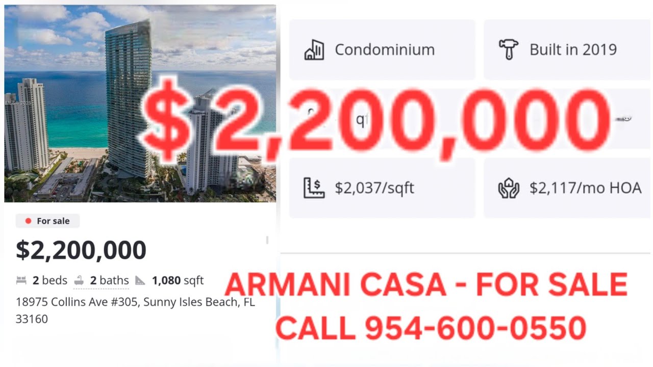 ARMANI CASA-FOR SALE-#3X5- $ 2,2 CALL 9546000550 MARCIO SOUSA 18975 COLLINS AV, 33160- SIB-2/2 BEDS