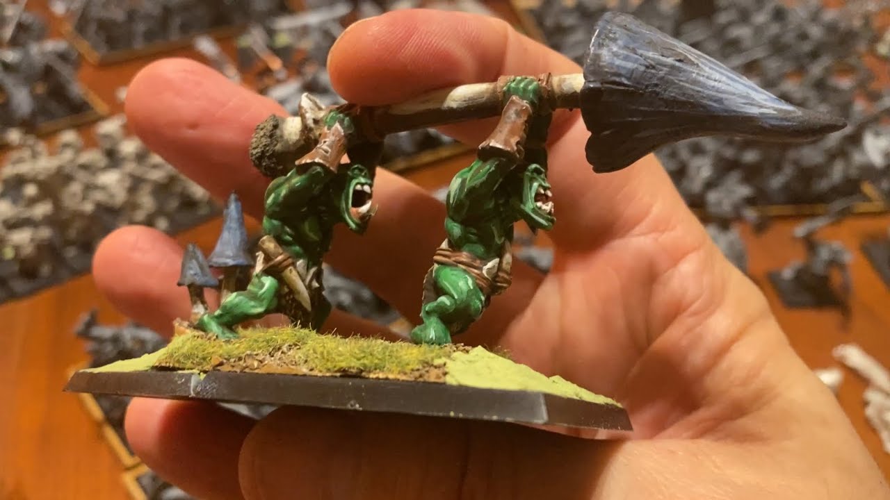 Huge Warhammer Old World Orc and Goblin tribes WIP with Troll Horde, giants and Megagargants.