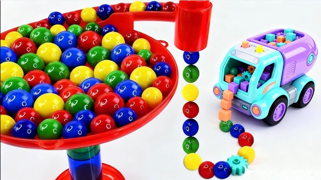 Satisfying Video Asmr Marble Run Race ☆ HABA Slope & Retro Makita Truck, Garbage Truck,Ambulance