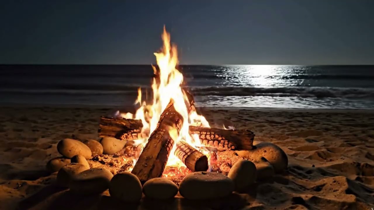 Relaxing campfire at the beach at night! Relax by listening to the waves!