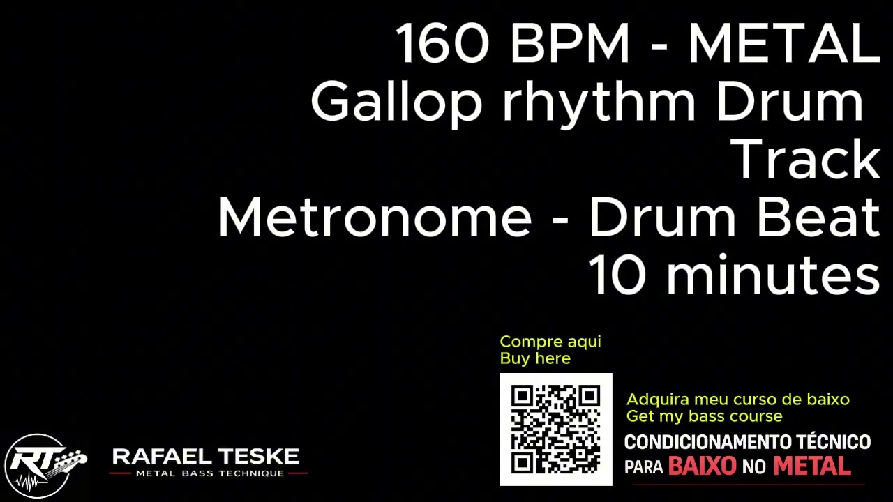 160 BPM - METAL - Gallop rhythm Drum Track - Metronome - Drum Beat - 10 minutes