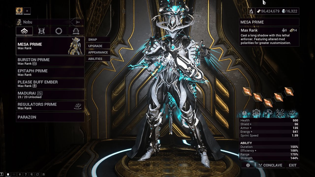 Warframe Maximum Investment - Mesa Prime (Level Cap/Level 9999) | The Old Peace