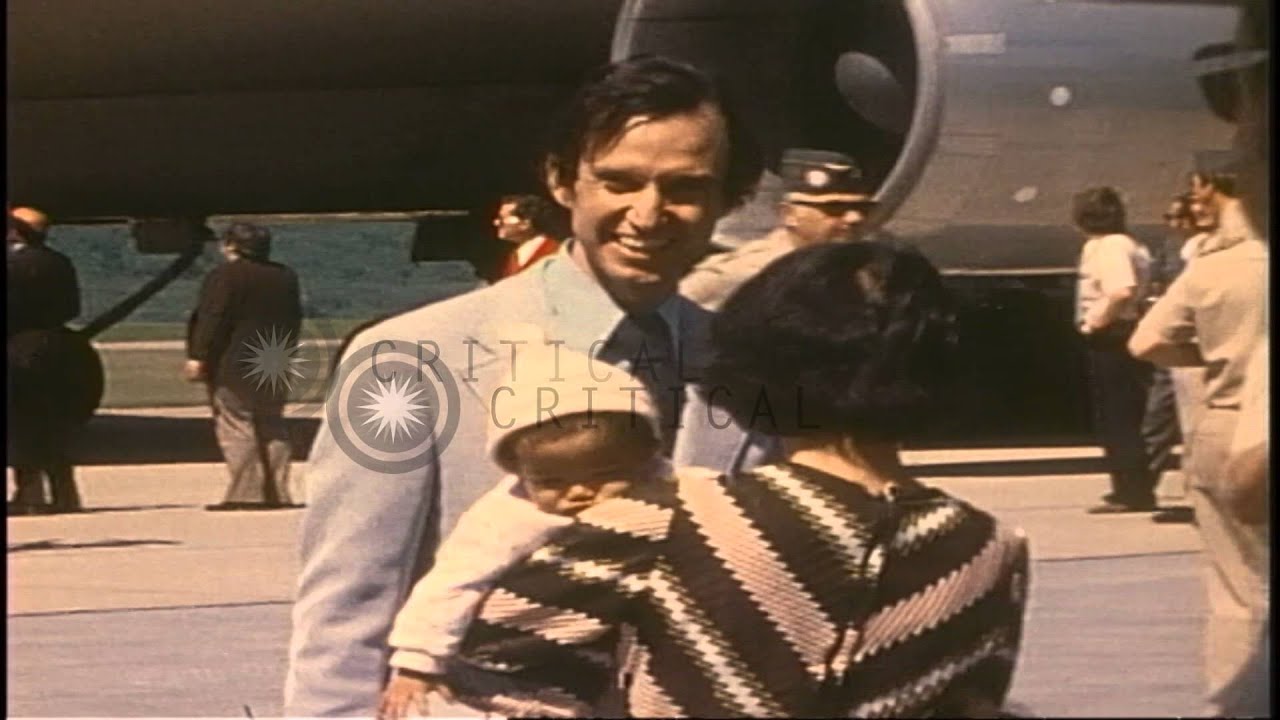 Pennsylvania Governor Milton Shapp arrives to greet Vietnamese refugees at the Ha...HD Stock Footage