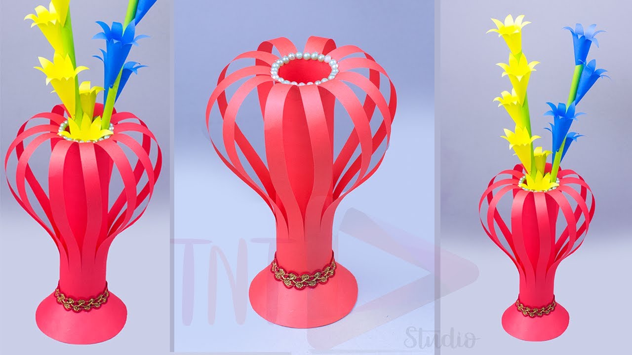 How To Make Beautiful Flower Vase at Home Easy | Paper Flower Pot Making Idea | Simple Paper Crafts