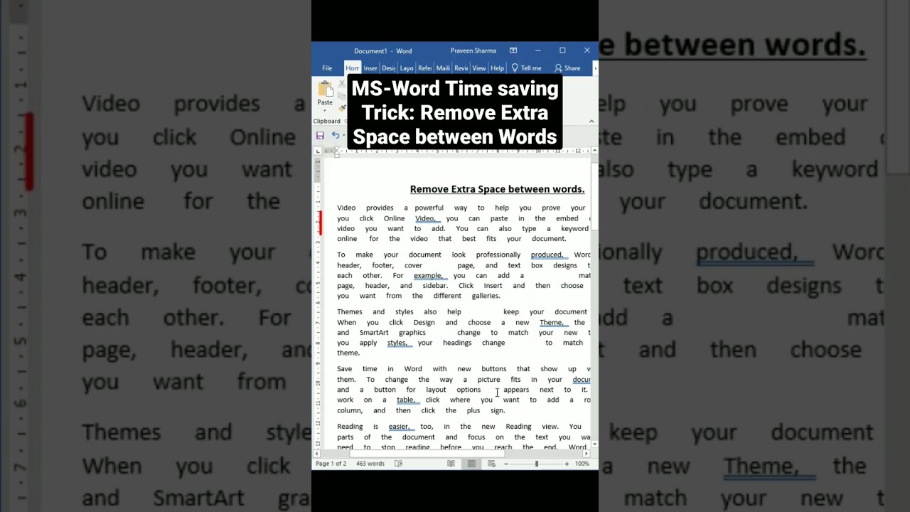 MS-Word Time saving Trick: Remove Extra Space between Words