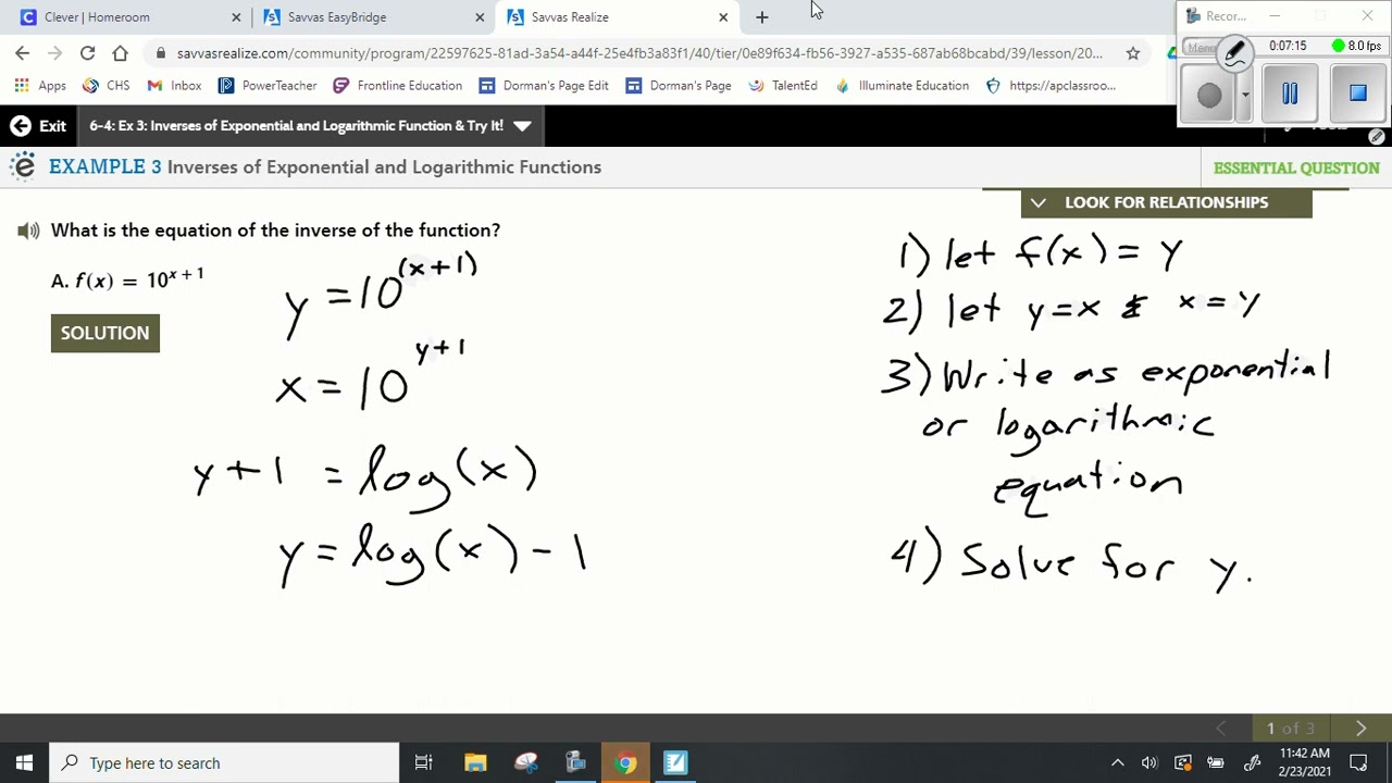 Lesson 6.4 Logarithmic Functions