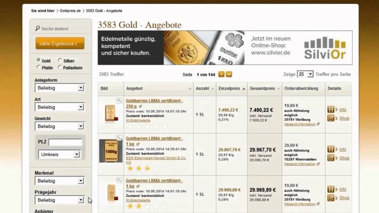 G&uuml;nstigste Preis pro Gramm auf GoldPreis.de