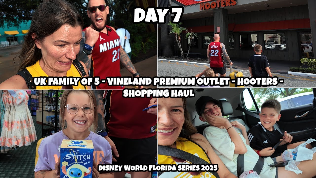 DAY 7  - DISNEY WORLD VLOG - VINELAND PREMIUM OUTLLETS - HOOTERS - SHOPPING HAUL - FAMILY OF 5