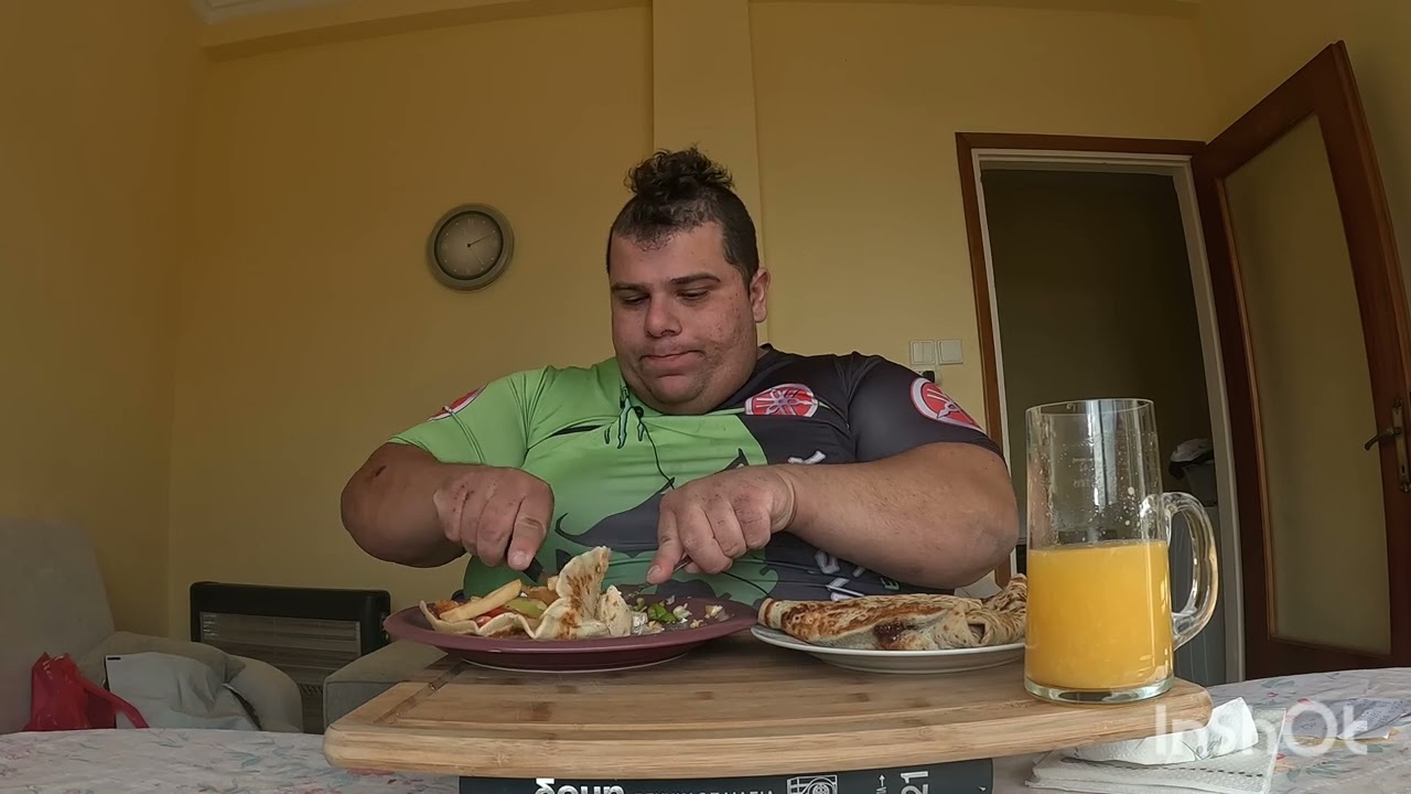 Tasty,😃 Delicious Greek Lunch Two Crepes and Orange Juice 🍊#mukbang ENJOY!!(Talking)🙂