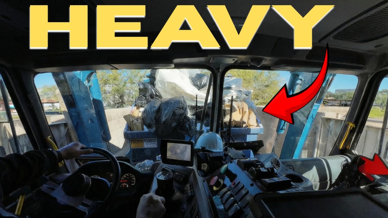 Garbage Truck Packing HEAVY Loads-POV