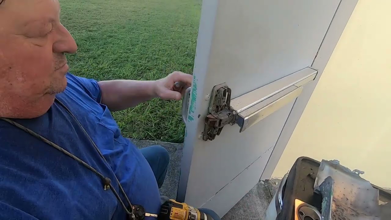 Von Duprin exit device replaced with precision added access cylinder and cylinder dog.