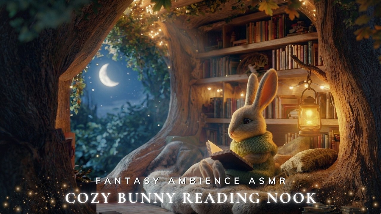 Cozy Bunny Reading Nook 🌙✨ Soft Piano, Library Ambience & Nature Sounds for Study & Productivity