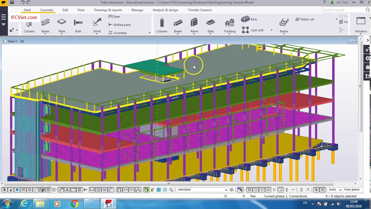 Học TEKLA - Bài 5 : Mở mô hình TEKLA có sẵn thao tác view, zoom, xoay, ẩn, hiện, tạo mặt cắt view