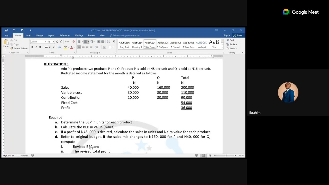 |FM| COST VOLUME PROFIT ANALYSIS PART 2