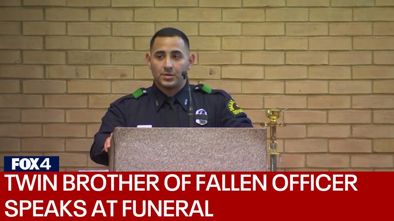 Fallen Dallas police officer's twin brother shares emotional speech at his funeral