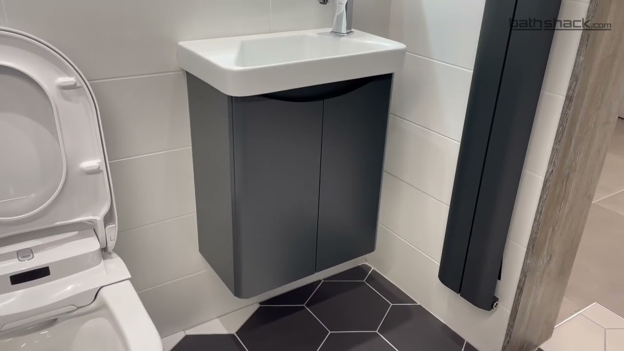 Happi 500mm Wall Mounted Cloakroom Vanity Unit & Basin - Matt Anthracite (19482)