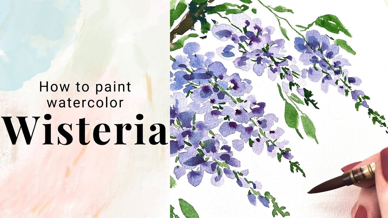 How to paint watercolor Wisteria - watercolor flower tutorial - Day 27