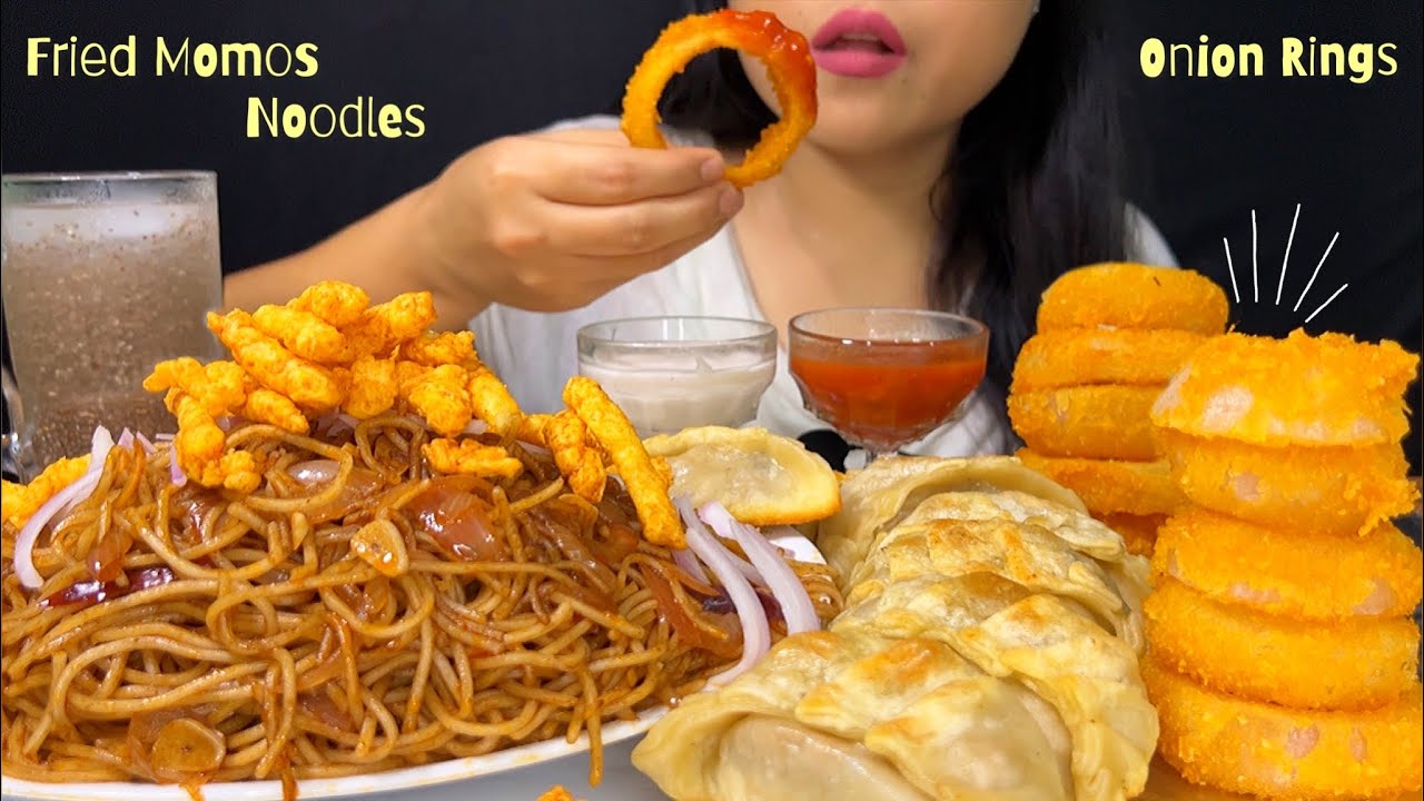Eating Street Style Noodles, Fried Veg Momos & Onion Rings | ASMR | Indian Street Food | BIG BITES |
