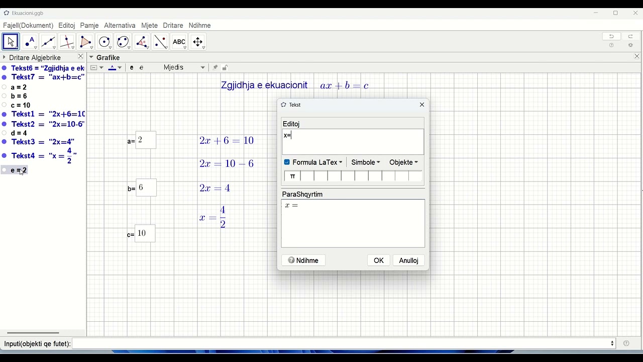 GeoGebra   Zgjidhja e ekucionit   ax+b=c