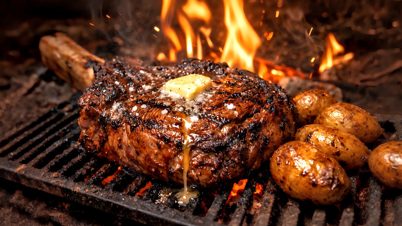 I Grilled a GIANT Tomahawk Steak on Open Fire!