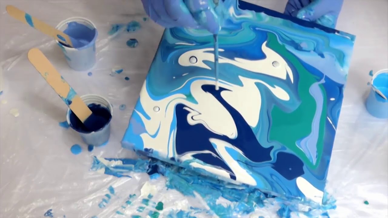 Demonstratie cu mediu acrilice pouring Pentart si ulei de silicon