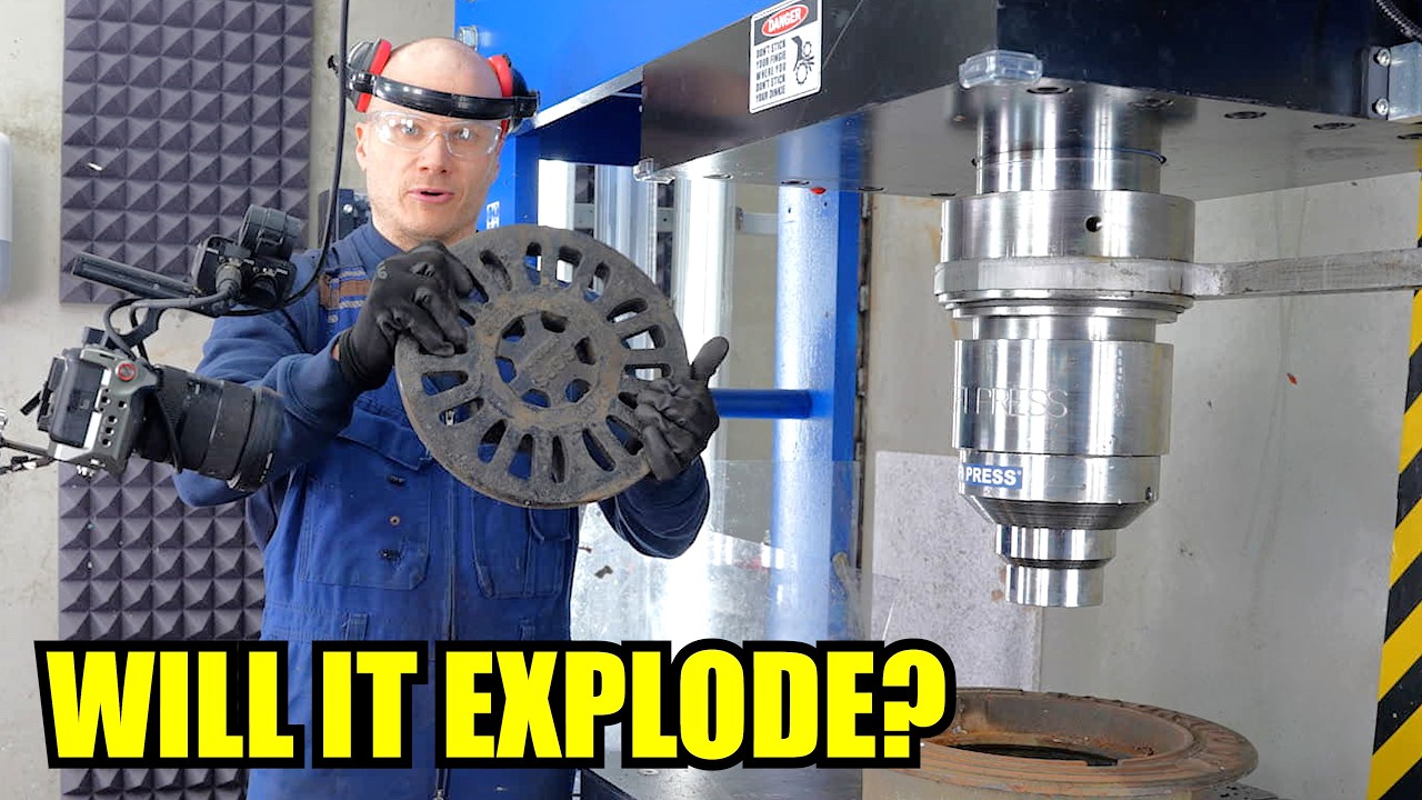 How Strong Are Manhole Covers? Hydraulic Press Test!